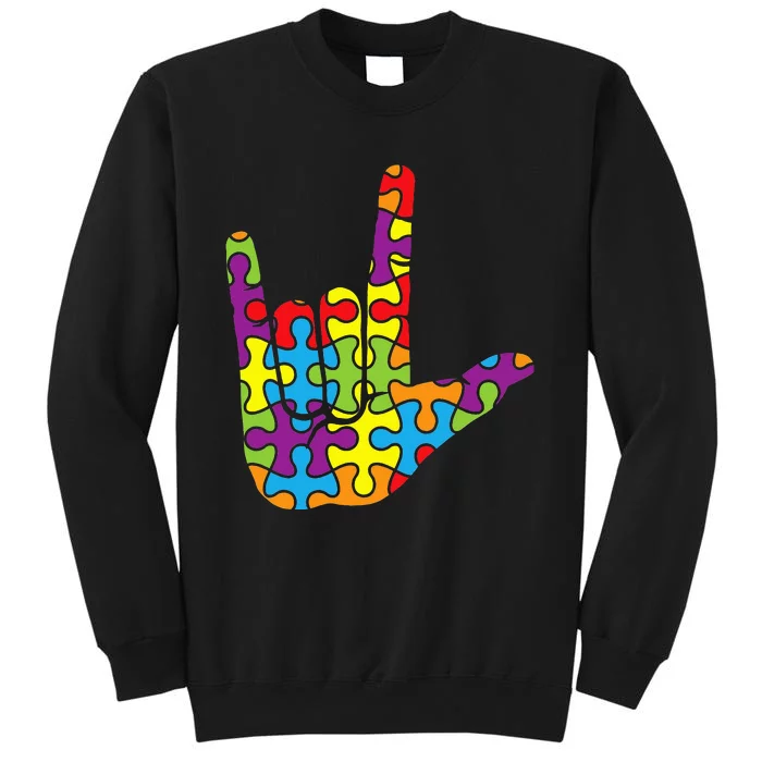 ASL Love Sign Language Autistic Puzzle Autism Awareness Tall Sweatshirt