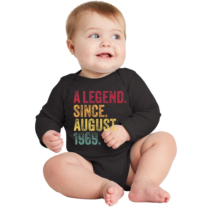 A Legend Since August 1969 50th Birthday Gift Vintage Retro Baby Long Sleeve Bodysuit