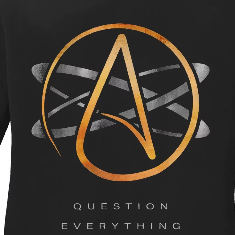 Atheist Logo Science Atom Symbol Question Everything Ladies Long Sleeve Shirt