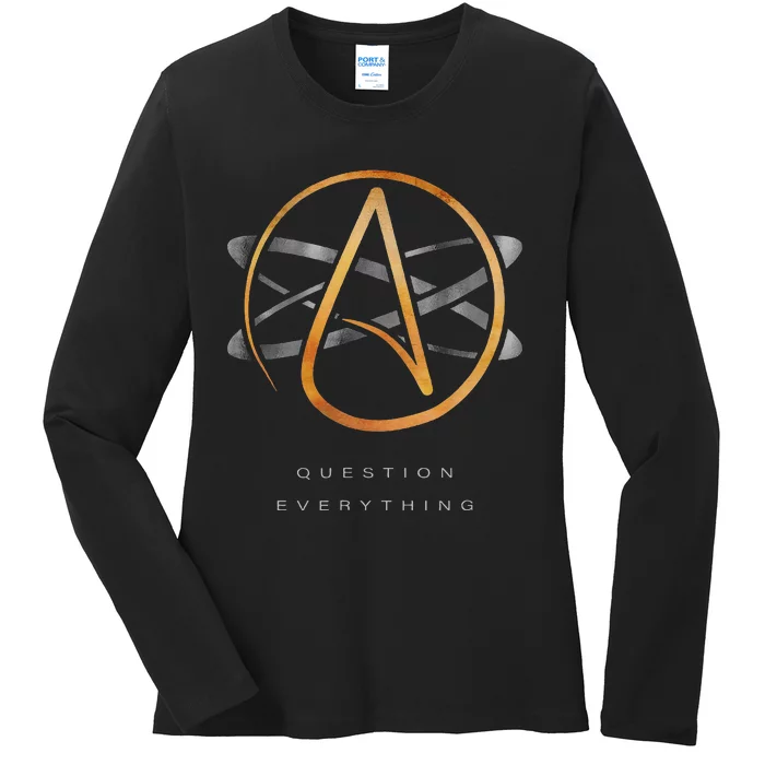 Atheist Logo Science Atom Symbol Question Everything Ladies Long Sleeve Shirt