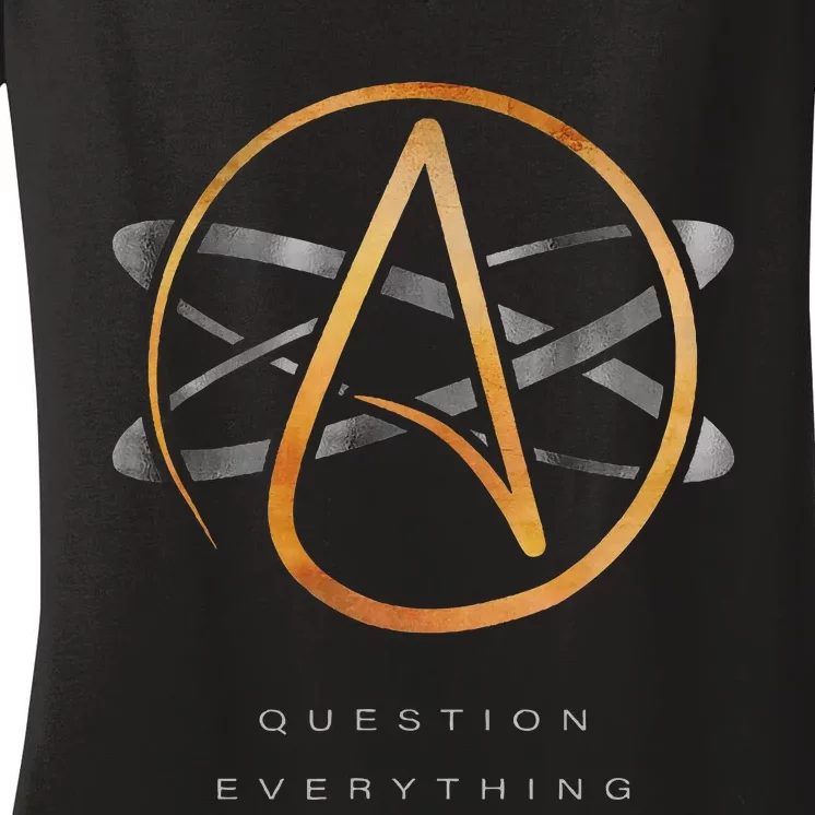 Atheist Logo Science Atom Symbol Question Everything Women's V-Neck T-Shirt