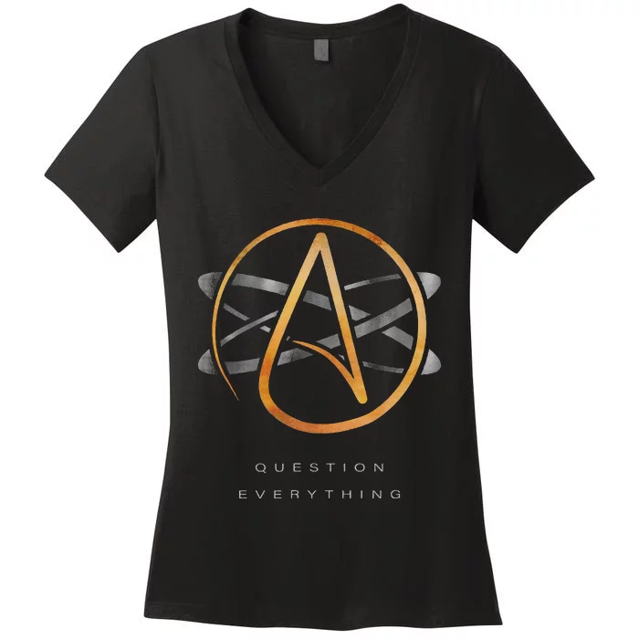 Atheist Logo Science Atom Symbol Question Everything Women's V-Neck T-Shirt