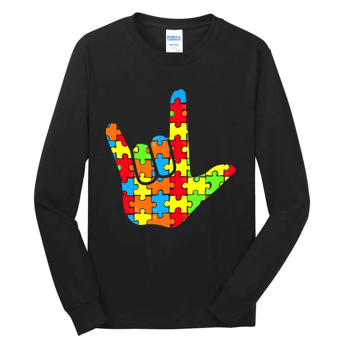 ASL Love Sign Language Autism Gift Awareness Support Tall Long Sleeve T-Shirt