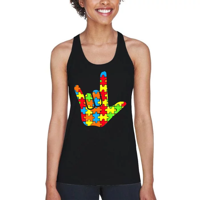 ASL Love Sign Language Autism Gift Awareness Support Women's Racerback Tank