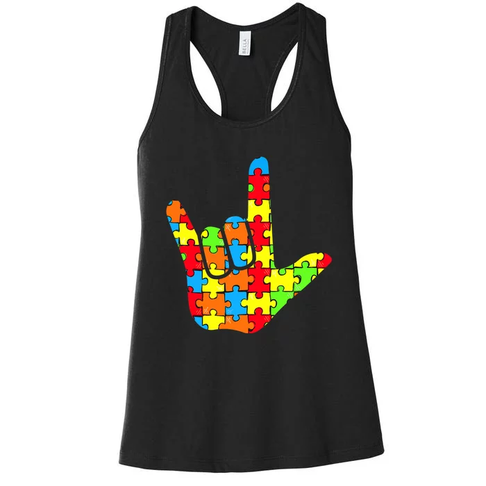 ASL Love Sign Language Autism Gift Awareness Support Women's Racerback Tank