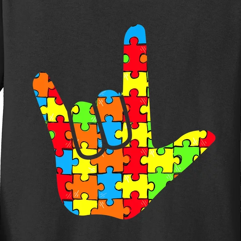 ASL Love Sign Language Autism Gift Awareness Support Kids Long Sleeve Shirt