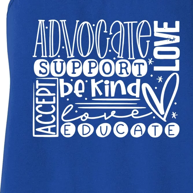 Advocate Love Support Accept Be Kind Autism Awareness Funny Gift Women's Racerback Tank