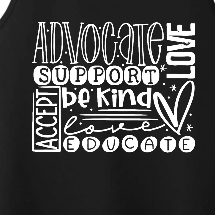 Advocate Love Support Accept Be Kind Autism Awareness Wo Performance Tank