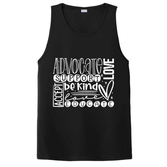 Advocate Love Support Accept Be Kind Autism Awareness Wo Performance Tank