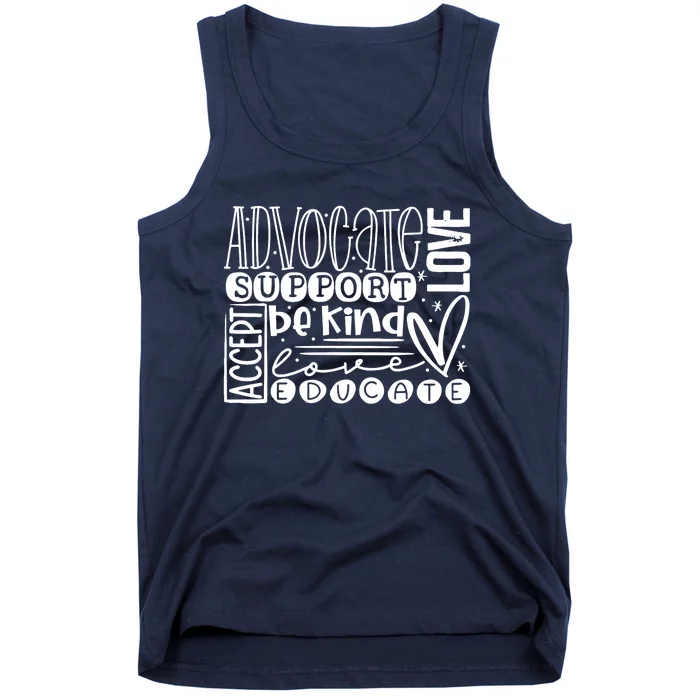 Advocate Love Support Accept Be Kind Autism Awareness Wo Tank Top