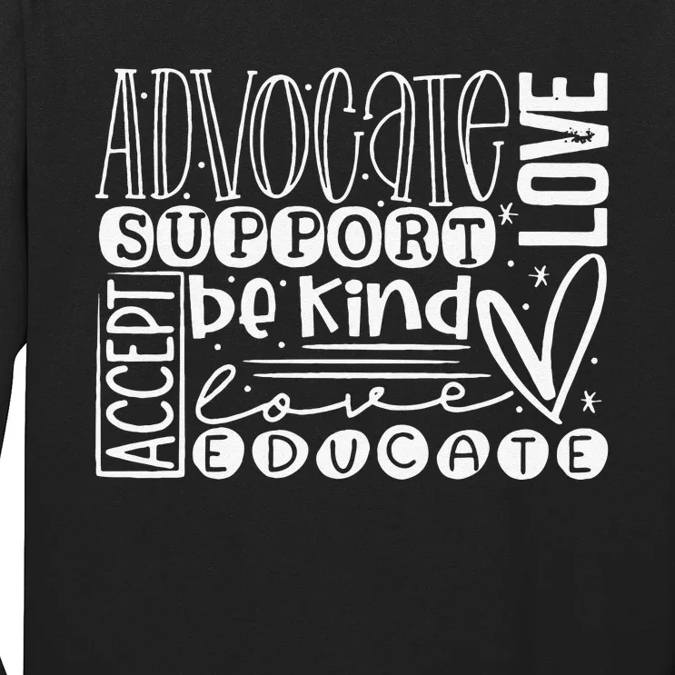 Advocate Love Support Accept Be Kind Autism Awareness Women Long Sleeve Shirt