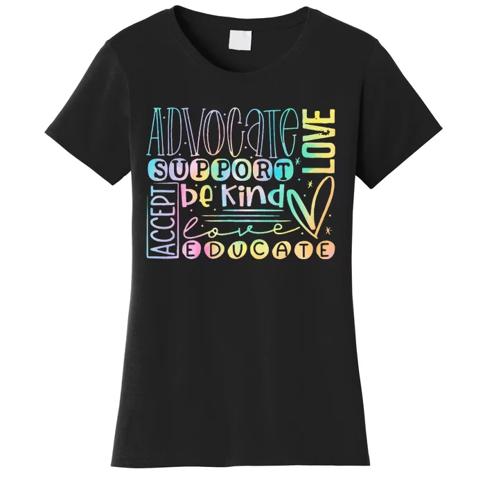 Advocate Love Support Accept Be Kind Autism Awareness Women's T-Shirt