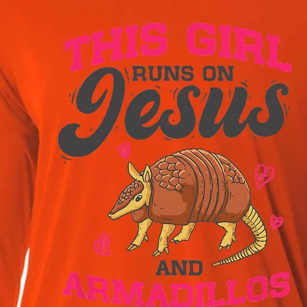 Armadillo Lover This Girl Runs On Jesus And Armadillos Cooling Performance Long Sleeve Crew