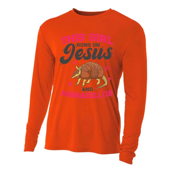 Armadillo Lover This Girl Runs On Jesus And Armadillos Cooling Performance Long Sleeve Crew