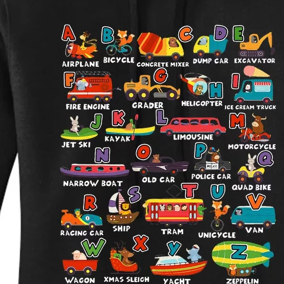 Alphabet Learning Transportation Animal Letter ABCs teacher Women's Pullover Hoodie