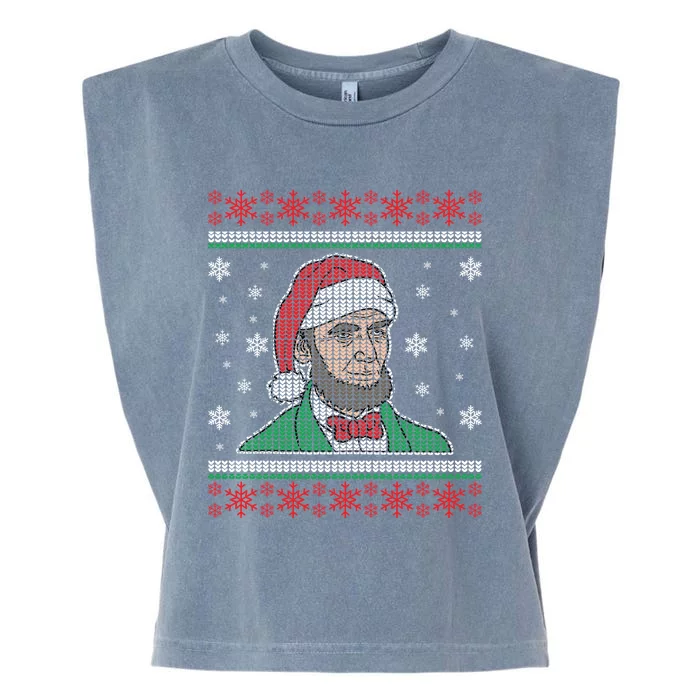 Abe Lincoln Usa President Santa Claus Ugly Christmas Sweater Great Gift Garment-Dyed Women's Muscle Tee