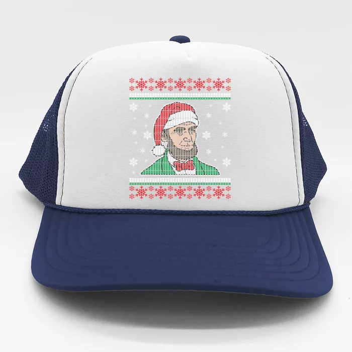 Abe Lincoln Usa President Santa Claus Ugly Christmas Sweater Great Gift Trucker Hat