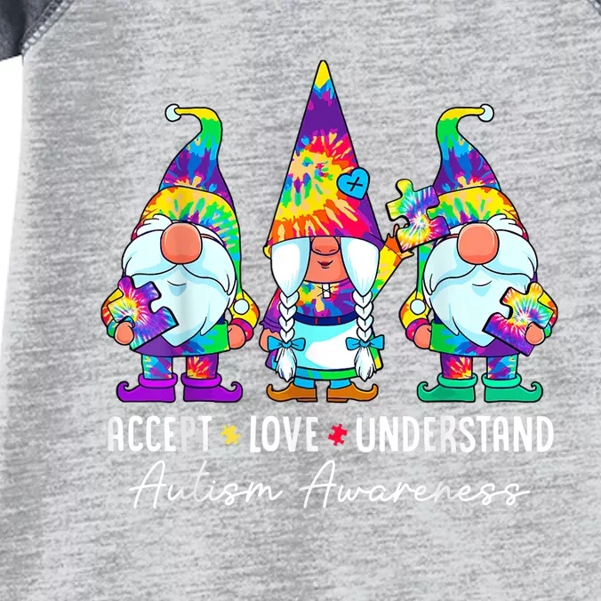 Accept Love Understand Autism Awareness Puzzle Gnome Tie Dye Infant Baby Jersey Bodysuit