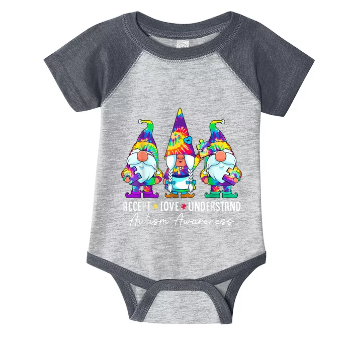 Accept Love Understand Autism Awareness Puzzle Gnome Tie Dye Infant Baby Jersey Bodysuit