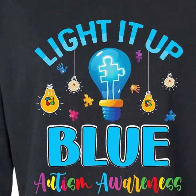 April Light Up Blue Autism Awareness Puzzle For Mom Dad Cropped Pullover Crew