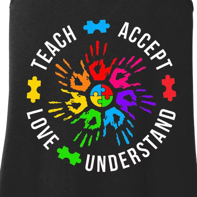 Accept Love Understand Teacher Autism Awareness Ladies Essential Tank