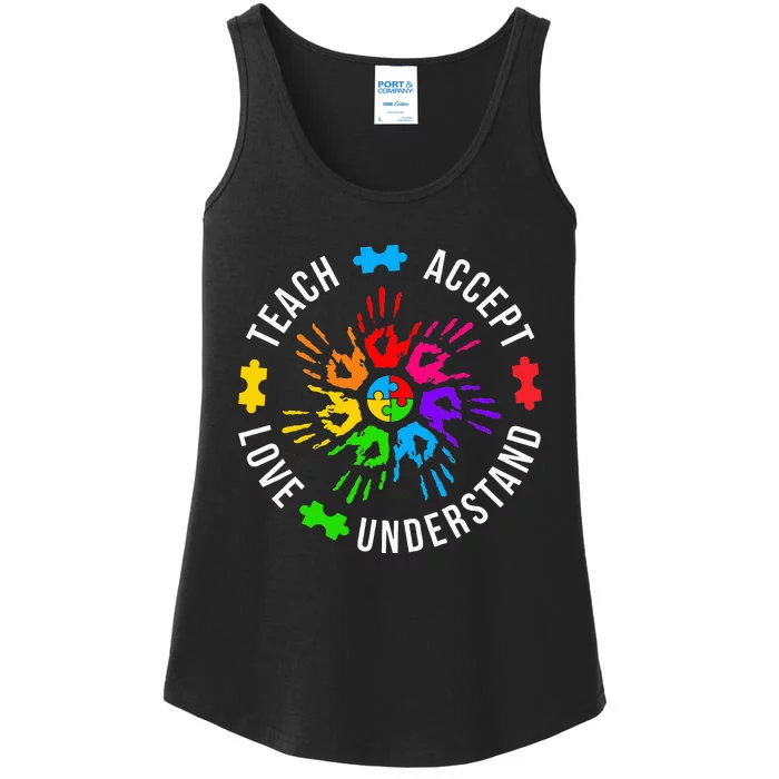 Accept Love Understand Teacher Autism Awareness Ladies Essential Tank