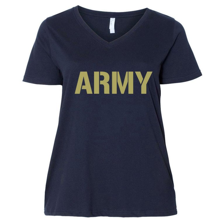 Army Logo Vintage Thin Line American Flag Back And Front Women's V-Neck Plus Size T-Shirt
