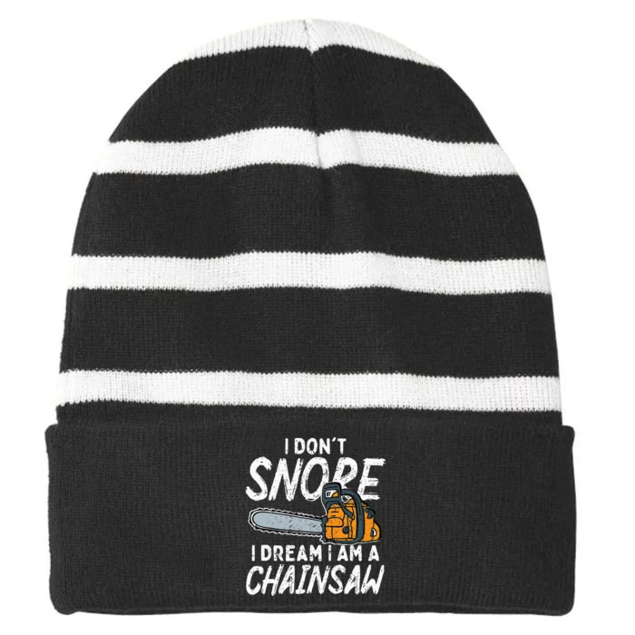 Arborist Lumberjack Woodworker Tree Logger Chainsaw Striped Beanie with Solid Band