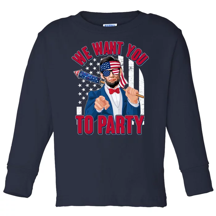 Abraham Lincoln We Want You To Party Toddler Long Sleeve Shirt