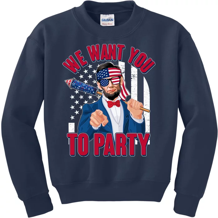 Abraham Lincoln We Want You To Party Kids Sweatshirt