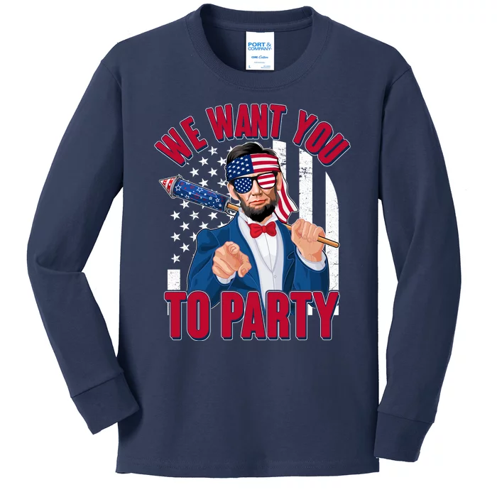 Abraham Lincoln We Want You To Party Kids Long Sleeve Shirt