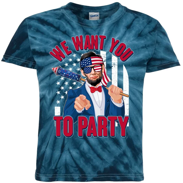 Abraham Lincoln We Want You To Party Kids Tie-Dye T-Shirt