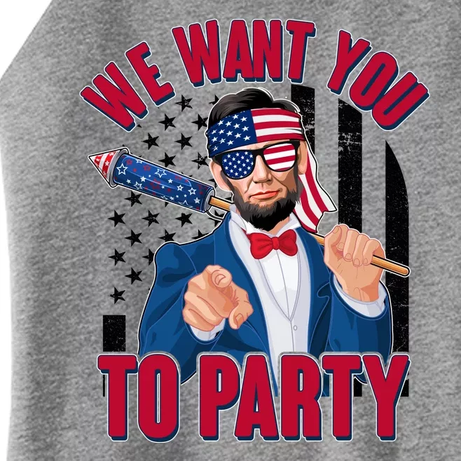 Abraham Lincoln We Want You To Party Women’s Perfect Tri Rocker Tank