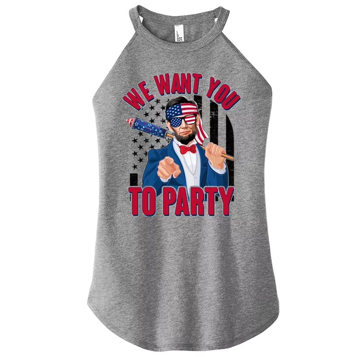 Abraham Lincoln We Want You To Party Women’s Perfect Tri Rocker Tank