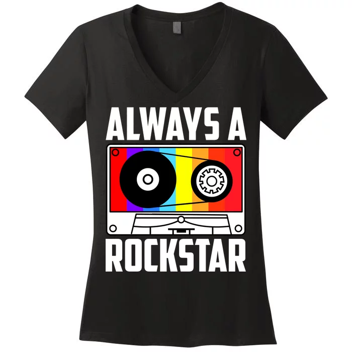 Always A Rockstar Vintage Casette Women's V-Neck T-Shirt