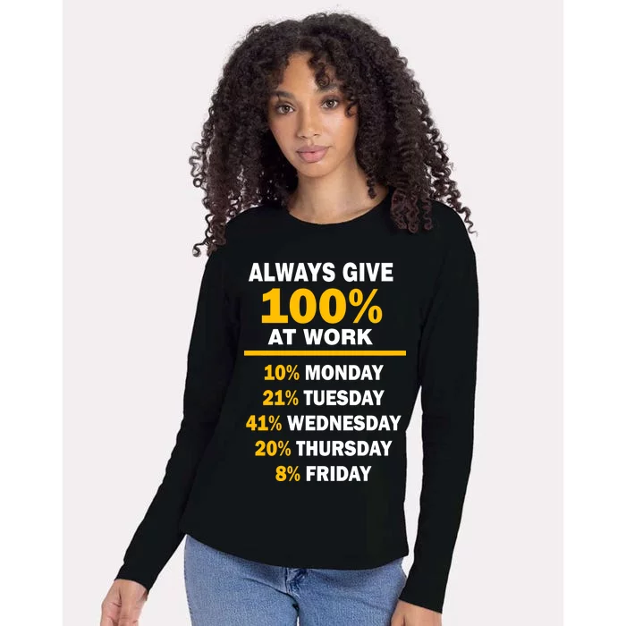 Always Give A 100% At Work Funny Womens Cotton Relaxed Long Sleeve T-Shirt