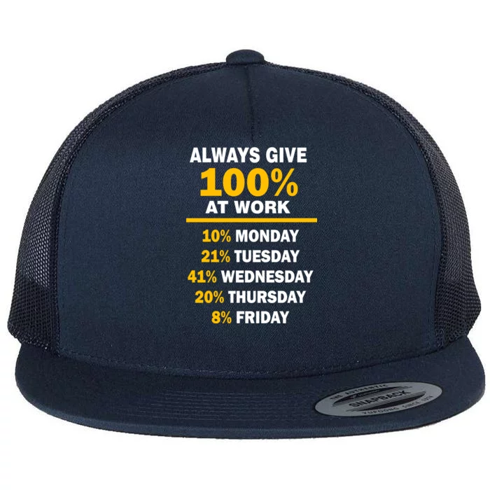 Always Give A 100% At Work Funny Flat Bill Trucker Hat