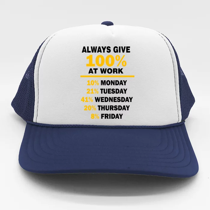 Always Give A 100% At Work Funny Trucker Hat