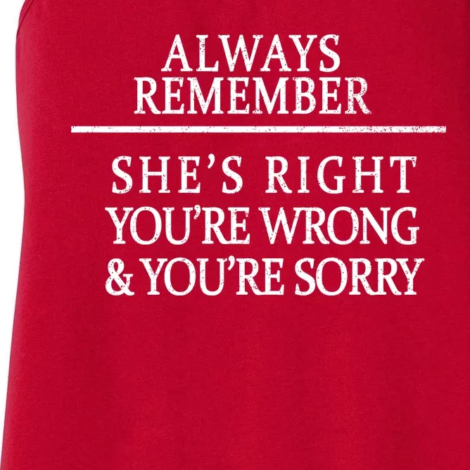 Always Remember She's Rights Your Wrong And Sorry Women's Racerback Tank