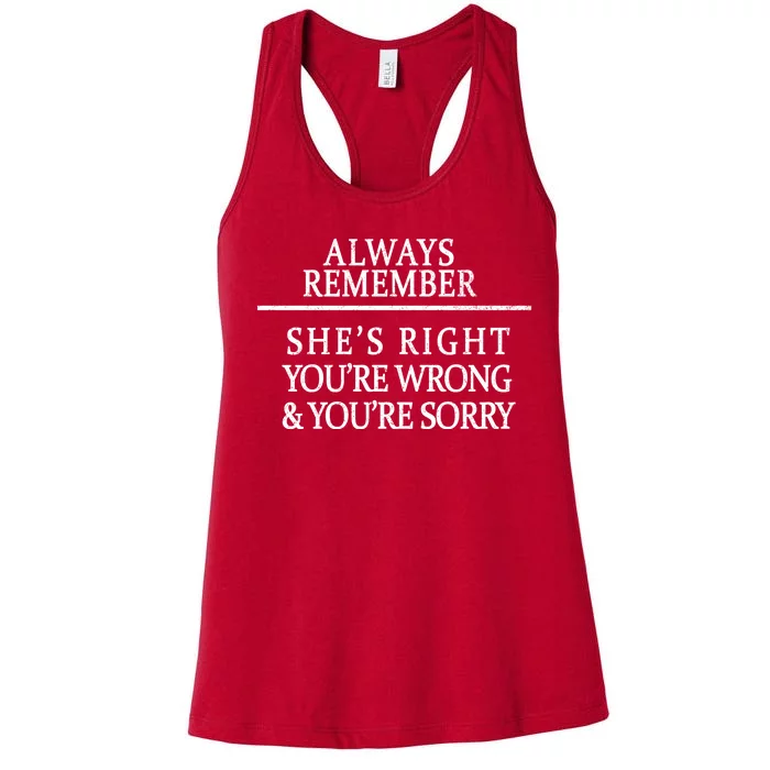 Always Remember She's Rights Your Wrong And Sorry Women's Racerback Tank