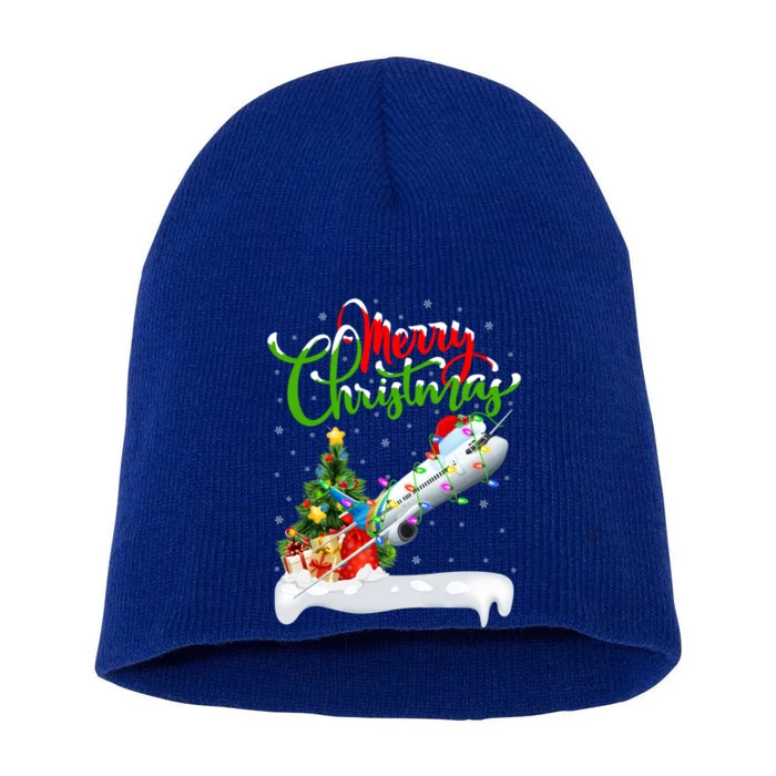 Airplane Lover Xmas Decorations Santa Airplane Christmas Gift Short Acrylic Beanie