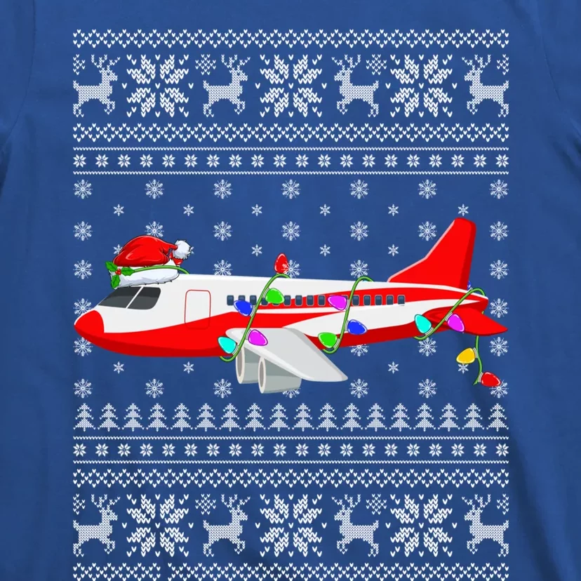 Airplane Lover Xmas Lighting Ugly Airplane Christmas Meaningful Gift T-Shirt