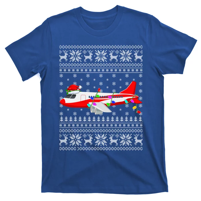 Airplane Lover Xmas Lighting Ugly Airplane Christmas Meaningful Gift T-Shirt