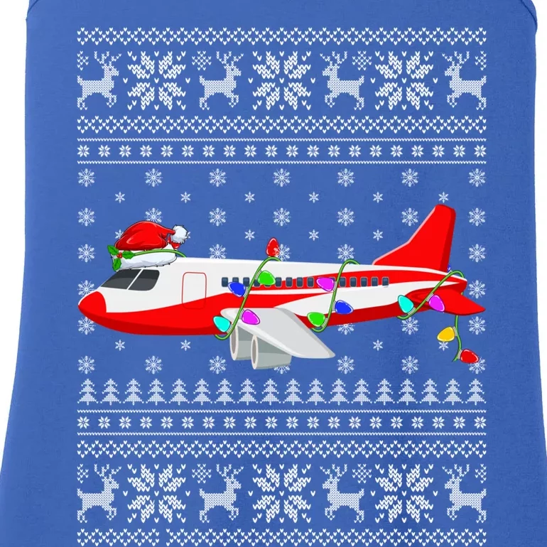 Airplane Lover Xmas Lighting Ugly Airplane Christmas Meaningful Gift Ladies Essential Tank