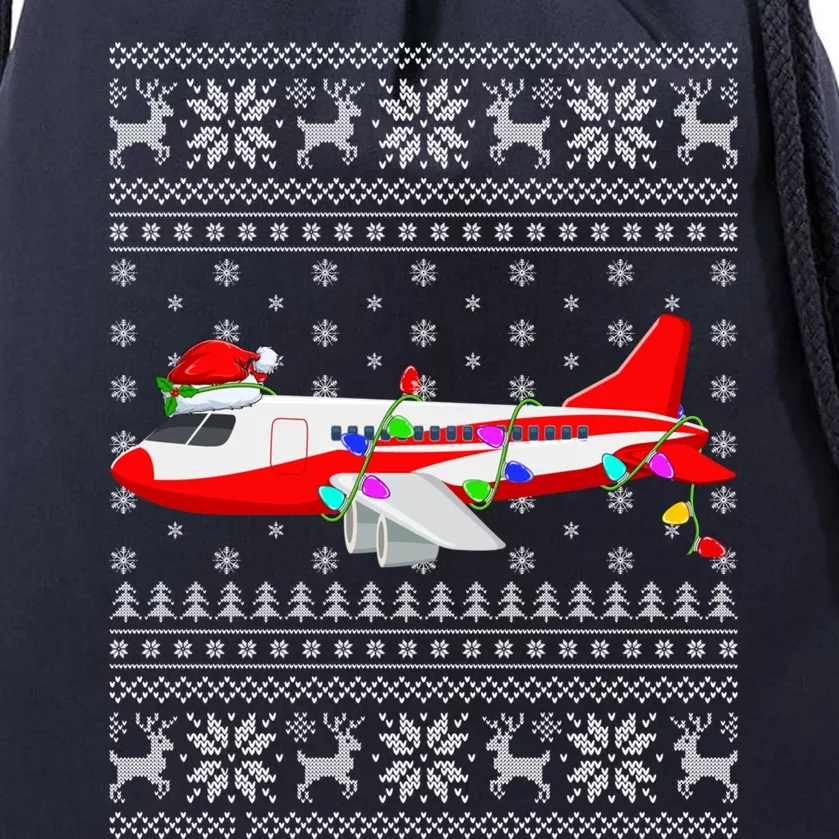 Airplane Lover Xmas Lighting Ugly Airplane Christmas Meaningful Gift Drawstring Bag