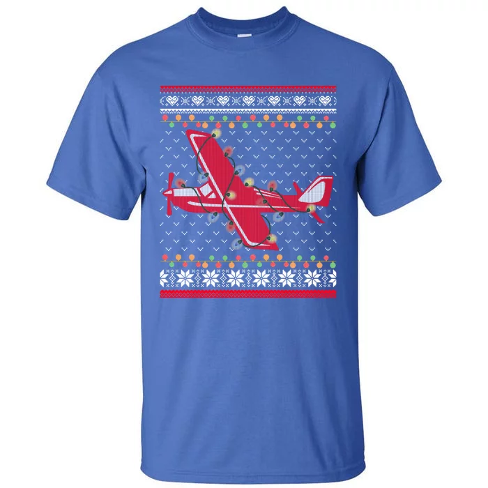 Airplane Lover Xmas Lighting Ugly Airplane Christmas Gift Tall T-Shirt