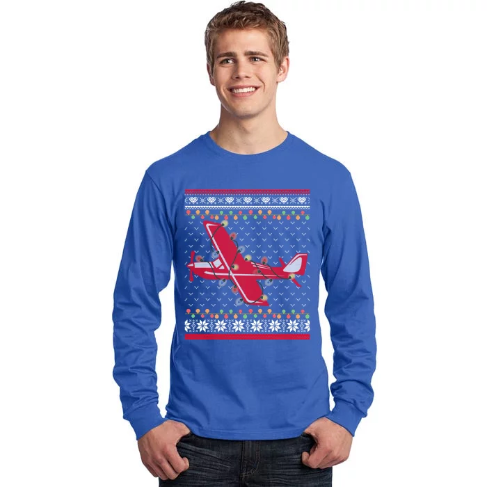 Airplane Lover Xmas Lighting Ugly Airplane Christmas Gift Tall Long Sleeve T-Shirt