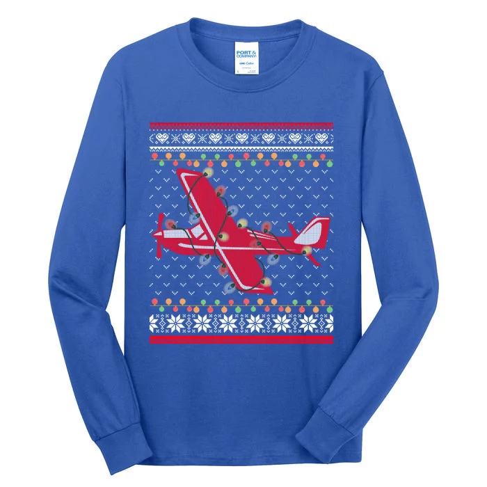 Airplane Lover Xmas Lighting Ugly Airplane Christmas Gift Tall Long Sleeve T-Shirt