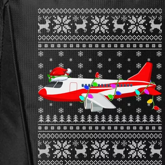 Airplane Lover Xmas Lighting Ugly Airplane Christmas Gift City Backpack