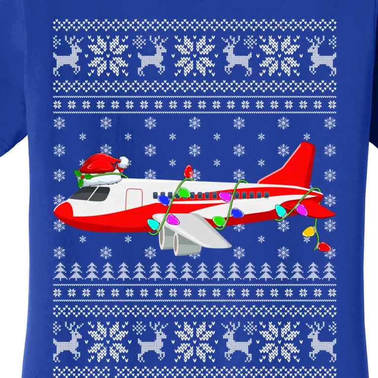 Airplane Lover Xmas Lighting Ugly Airplane Christmas Gift Women's T-Shirt